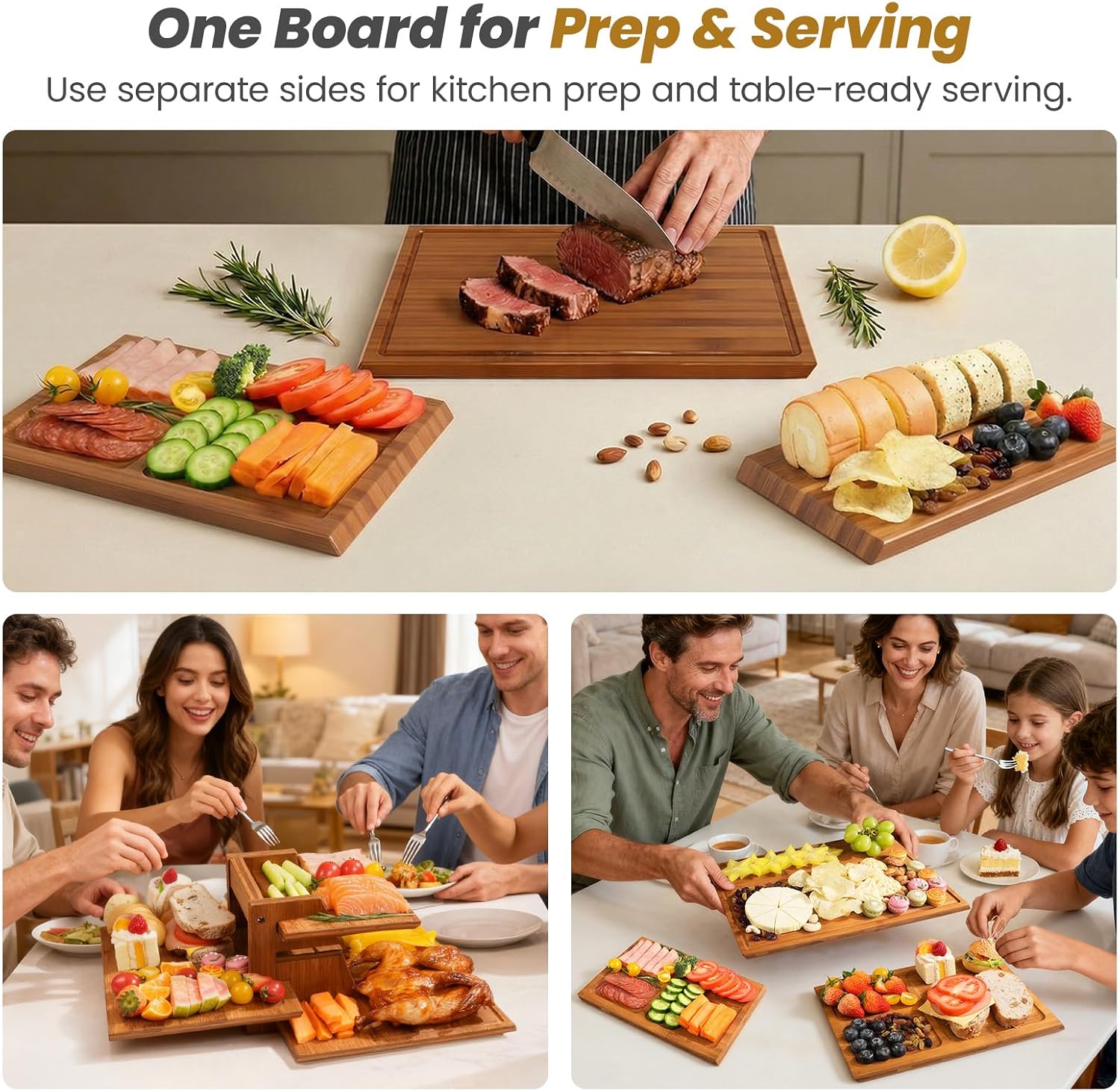 Meal Prep For Cutting - Bamboo Cutting Board Set With Stand,
