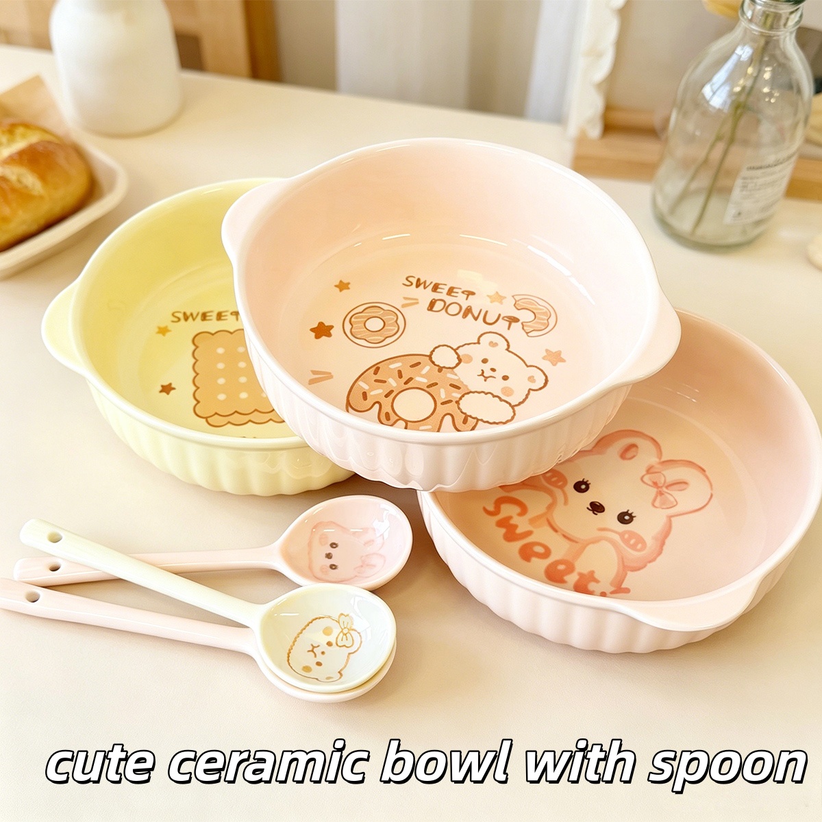 Meal Prep Microwave - 7.5 Inch Cute Cartoon Bear Rabbit