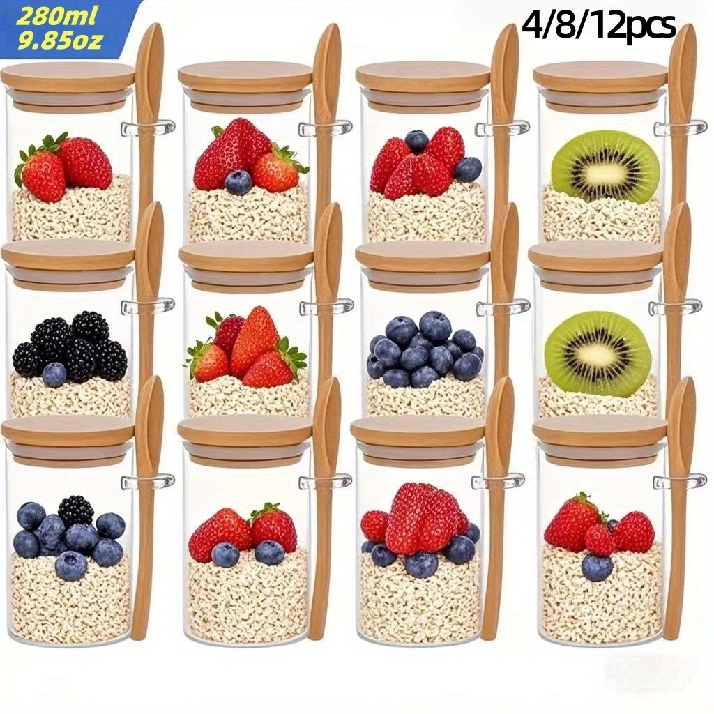 Meal Prep Jars With Lids - 4/8/12Pcs, Oatmeal Breakfast Cups with Lids