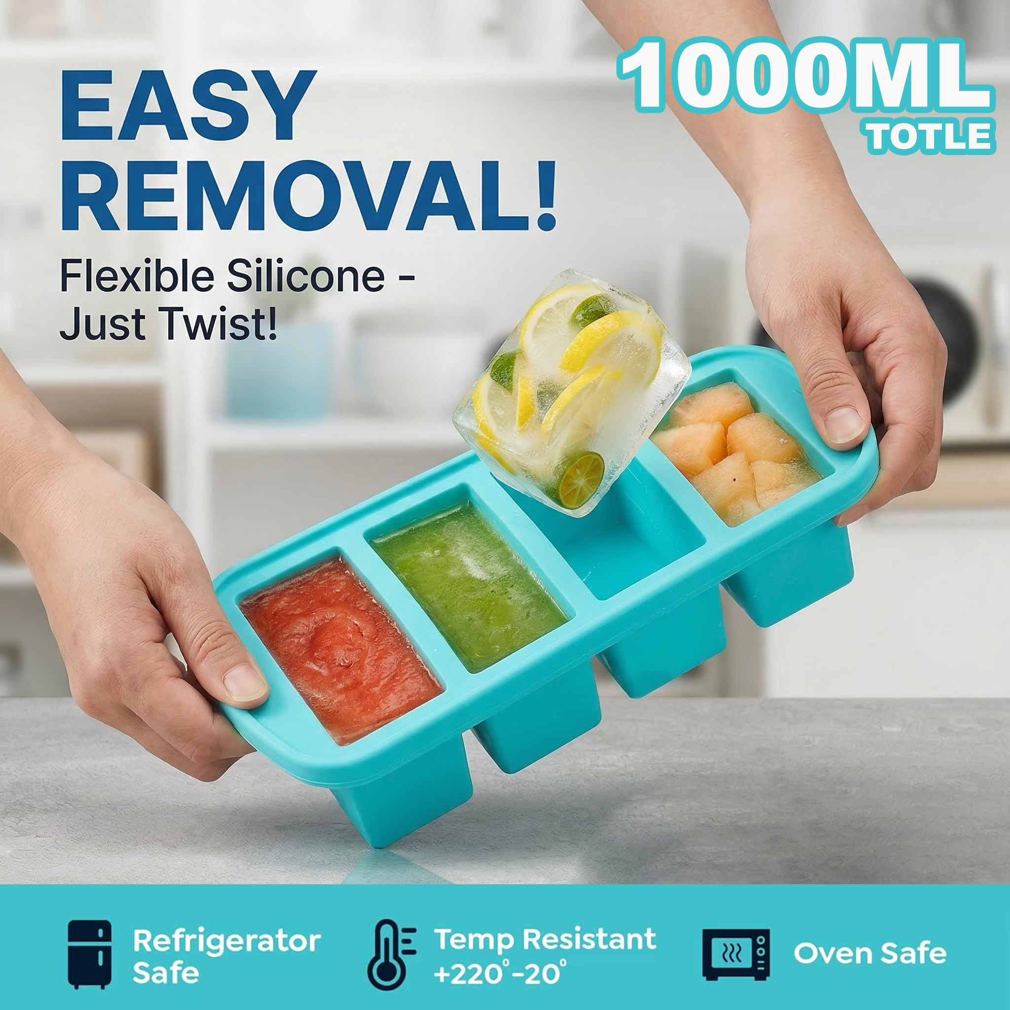 Meal Prep Chia Pudding - 1000ML Silicone Freezer Tray with Lid