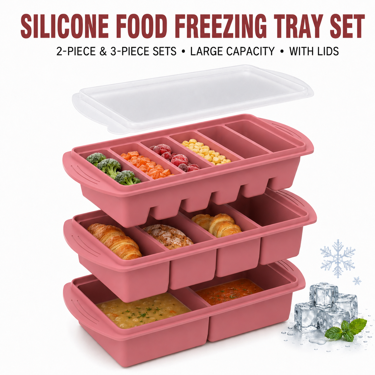 Meal Prep Chia Pudding - 2/3 PACK Set Silicone Food Freezing