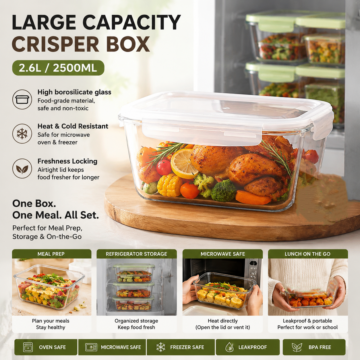 Meal Prep Microwave - Large Capacity Glass Food Storage Container