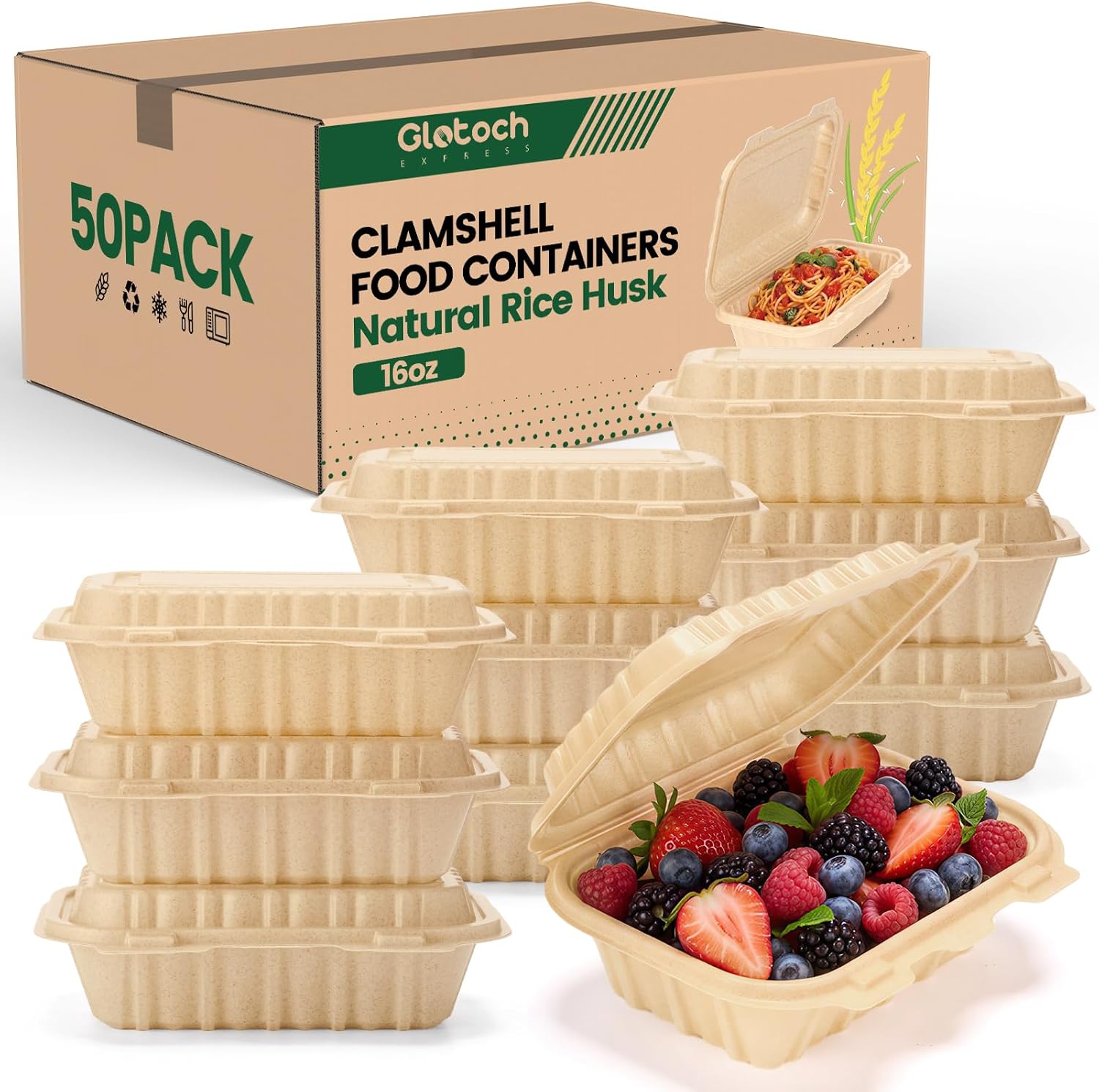 Meal Prep Microwave - 50 Pack 16oz Clamshell Take Out