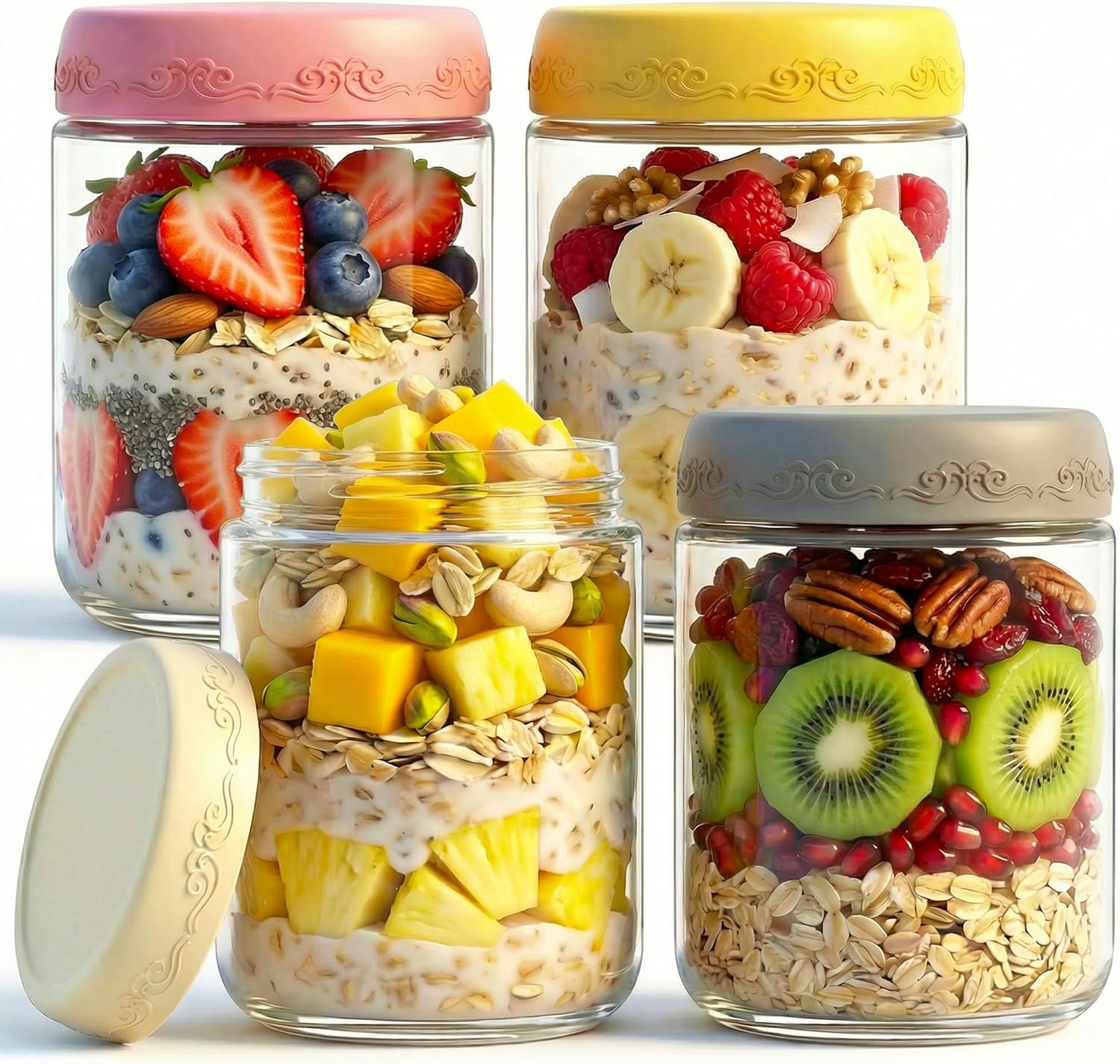 Meal Prep Jars With Lids - 16 OZ 4Pack, Overnight Oats Jars