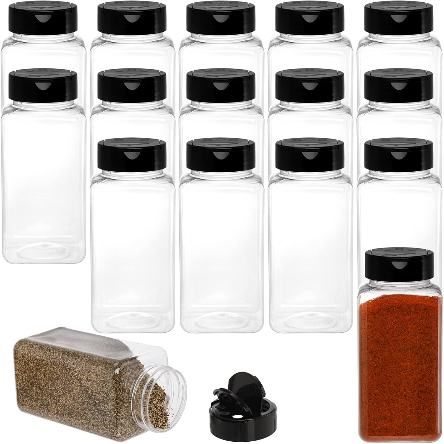 Meal Prep Jar - Square Large Plastic Spice Jars with