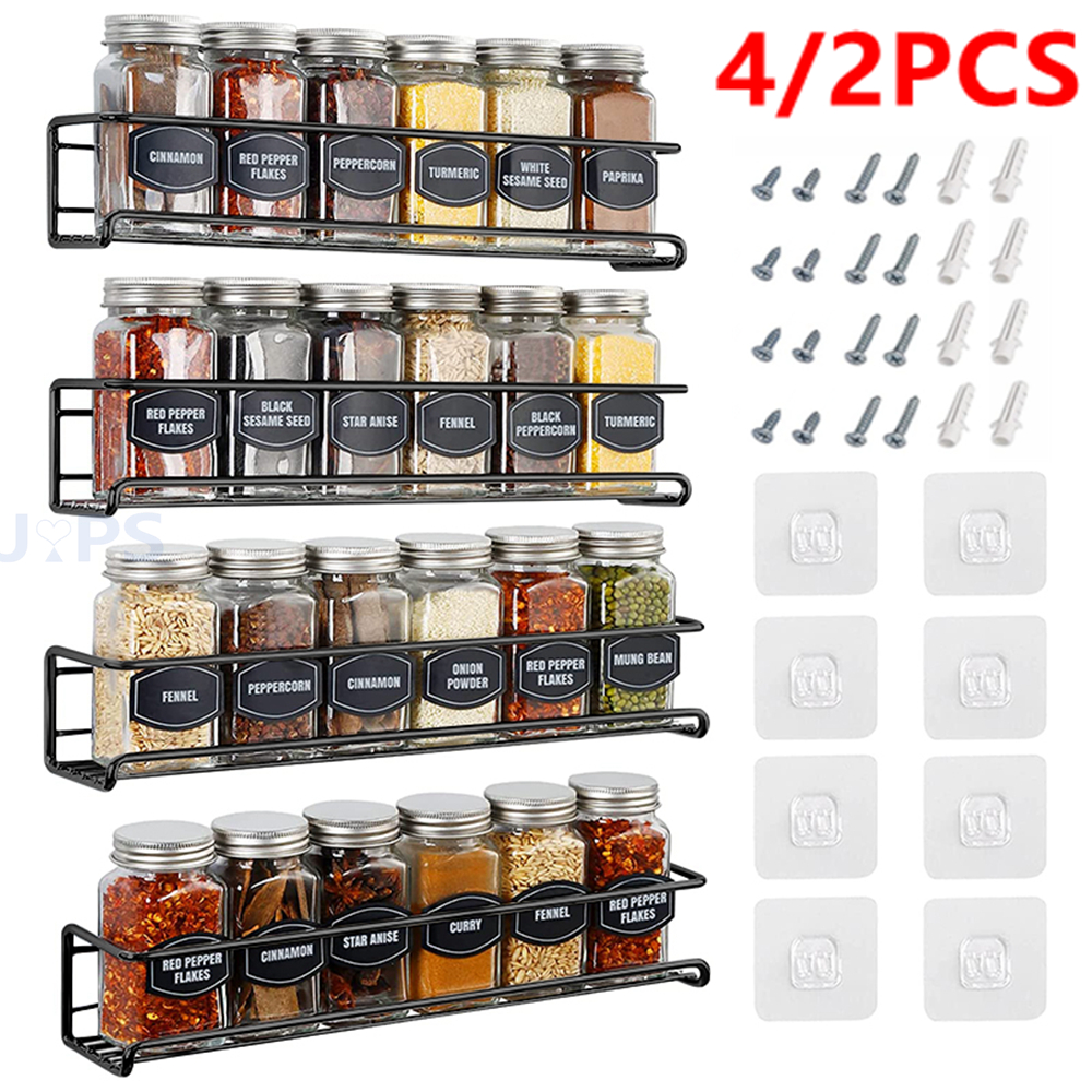 Spice Jar Labels - 4/2PCS Spice Rack Organizer Wall Mount