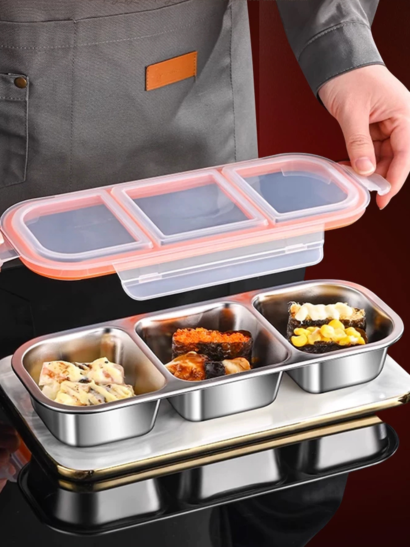 Meal Prep Microwave - 304 Stainless Steel Mini Compartment Lunch