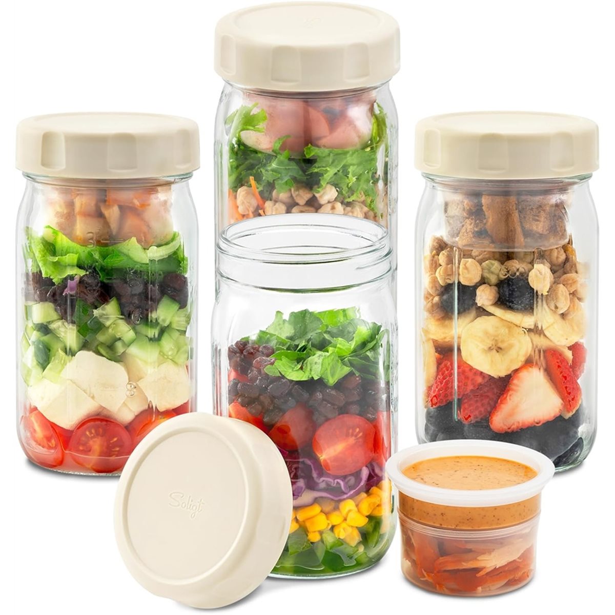 A67T NEW 4 Pack Glass Salad Ja - đánh giá và giá Meal Prep Jars With Lids