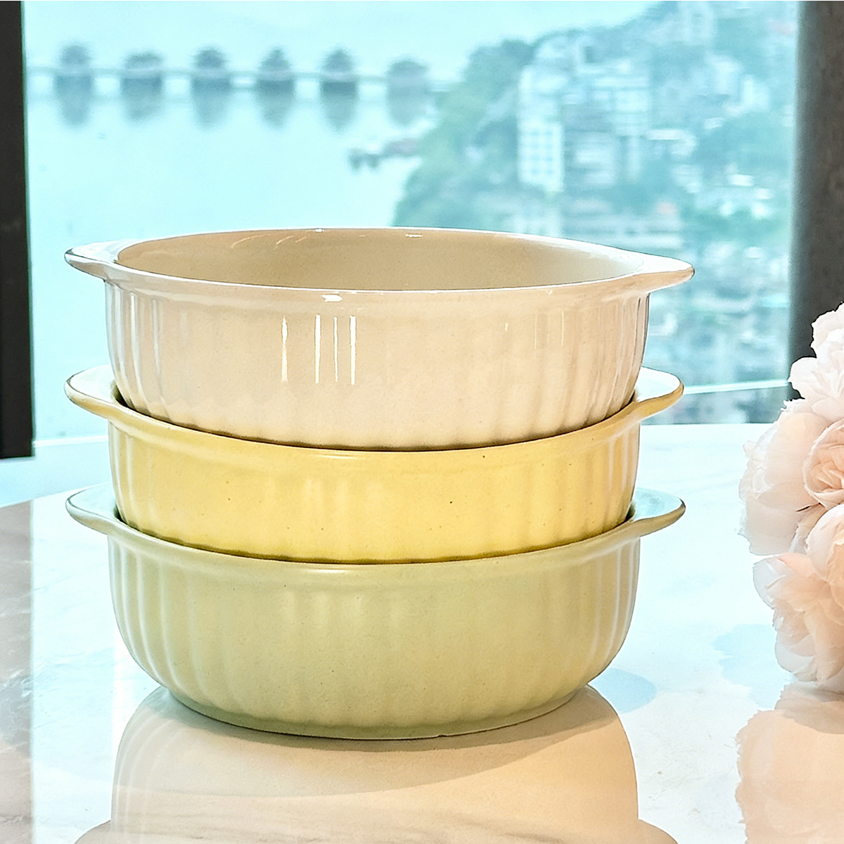 One Double-Ear Ceramic Bowl, O - đánh giá và giá Meal Prep Microwave